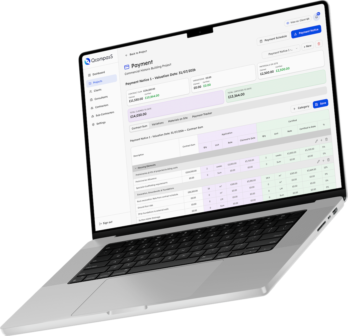 QcompasS dashboard on a laptop